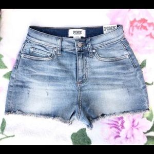 PINK VICTORIA SECRET LIGHT WASH SHORTS PINK , TIGHT FITTED JEAN SHORTS
